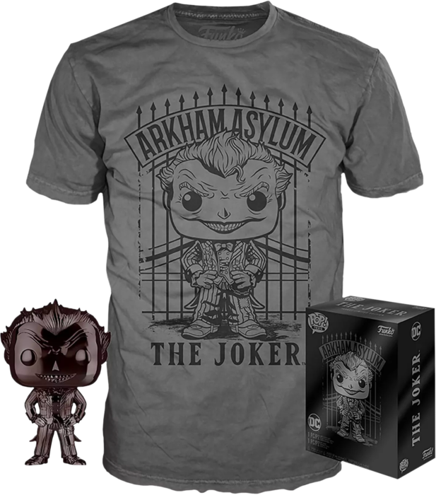 Batman: Arkham Asylum | The Joker Black Chrome Funko Pop! Vinyl Figure &  T-Shirt Box Set | Popcultcha