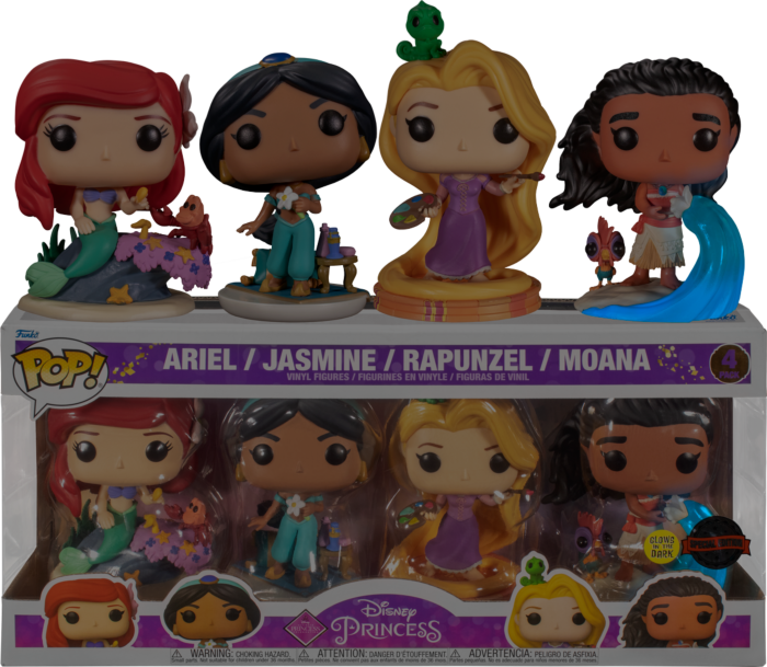 POP! Disney: Princess, Ariel / Jasmine / Rapunzel / Moana (GITD) (4-Pack)