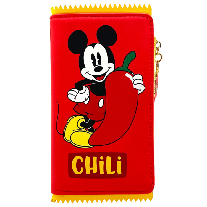 Mickey Mouse Hot Sauce Packet 4 Faux Leather Flap Wallet by