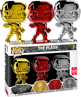 Justice League (2017) - The Flash Red, Gold & Silver Chrome Funko Pop! Vinyl Figure 3-Pack (2018 SDCC Summer Convention Exclusive)