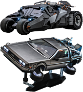 Back to the Future Part II / Batman Begins  - DeLorean Time Machine & Batmobile Tumbler Hot Toys 1/6th Scale Action Figure Vehicle Bundle (Set of 2)