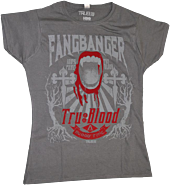 True Blood - Fangbanger Charcoal Female T-Shirt w/ Red Flocking