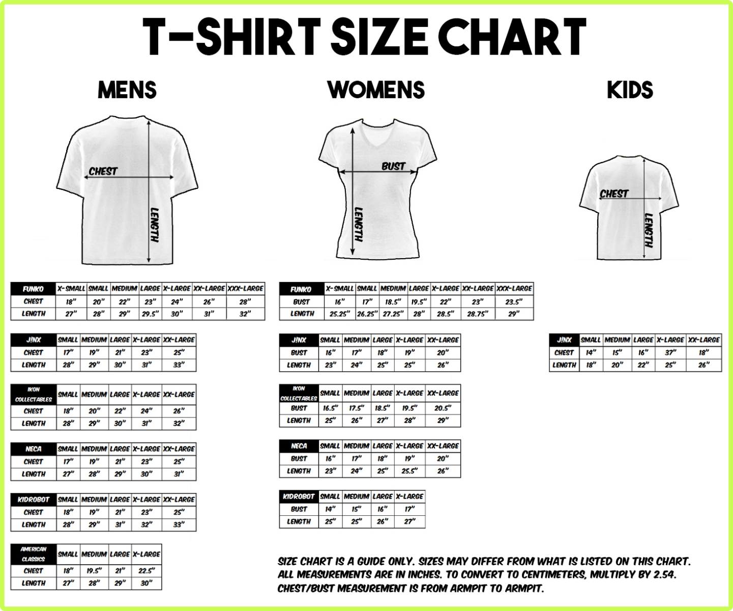 T Shirt Sizing